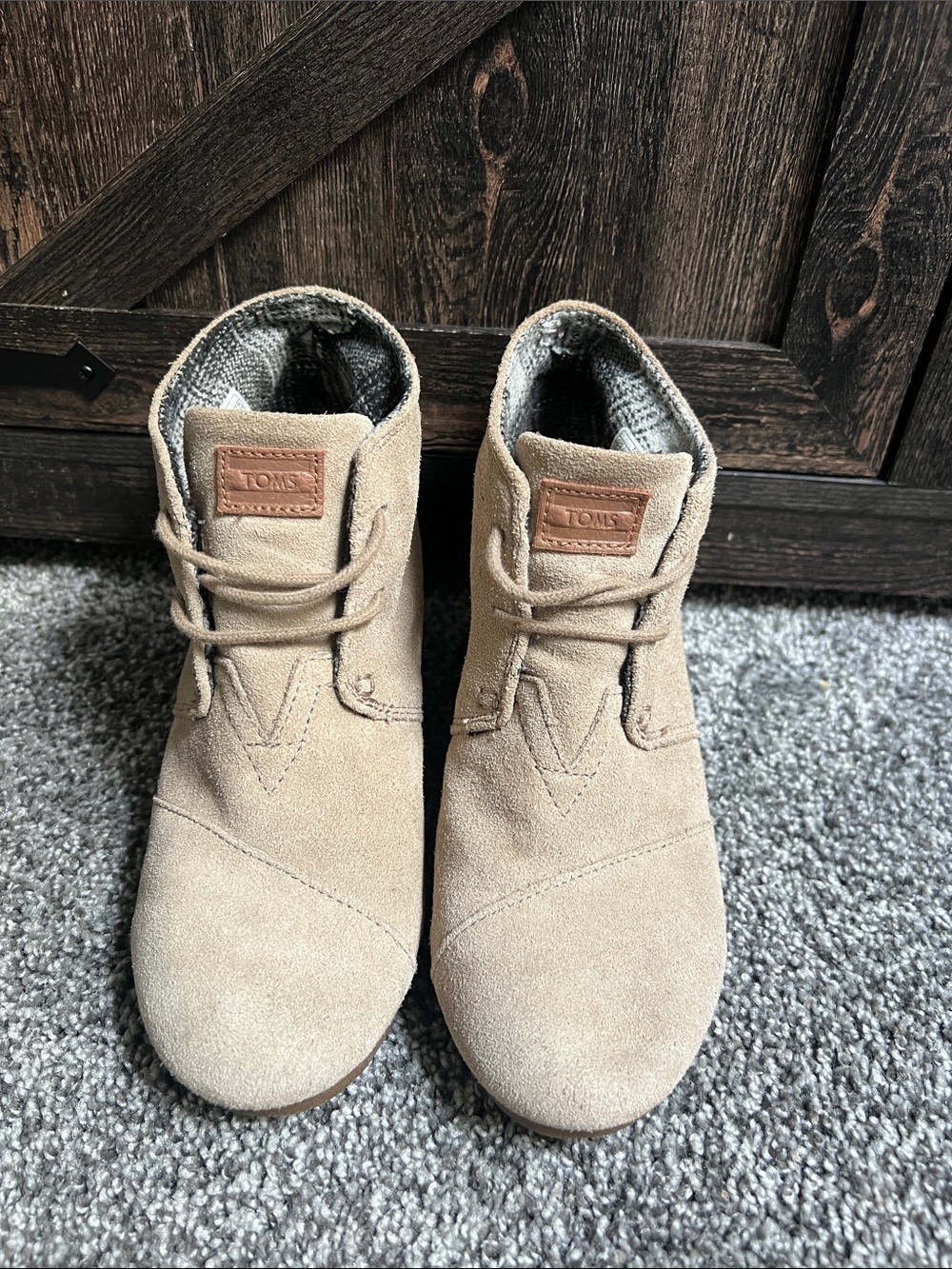 Toms Tan Suede Lace-Up Ankle Booties